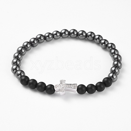 Non-Magnetic Synthetic Hematite Beads Stretch Bracelets BJEW-JB04782-03-1