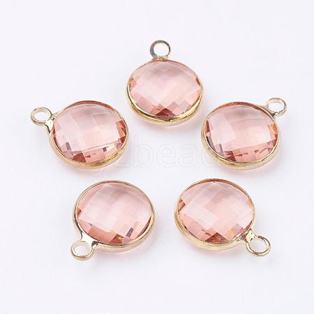 Golden Tone Brass Glass Flat Round Charms GLAA-M003-B-16G-1