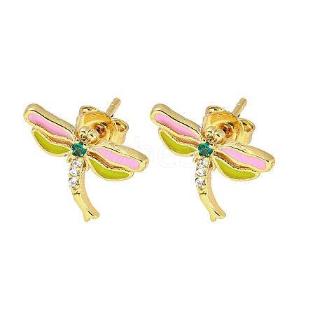 Dragonfly Real 18K Gold Plated Brass Stud Earrings EJEW-L269-100G-01-1