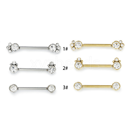 316L Surgical Stainless Steel Clear Cubic Zirconia Nipple Bars WGC2259-04-1