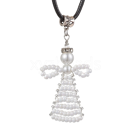 Seed Beads Loom Angel Pendant Necklaces NJEW-MZ00061-05-1