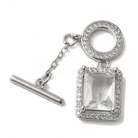 Brass Micro Pave Clear Cubic Zirconia Toggle Clasps KK-N254-87P-1