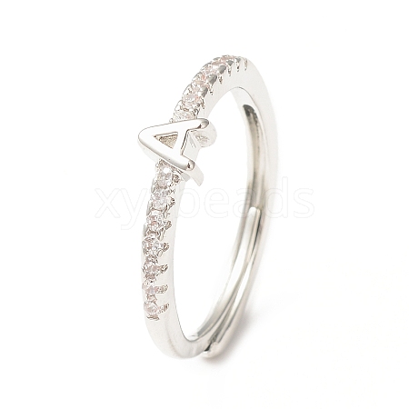 Clear Cubic Zirconia Initial Letter Adjustable Ring RJEW-C052-01P-A-1