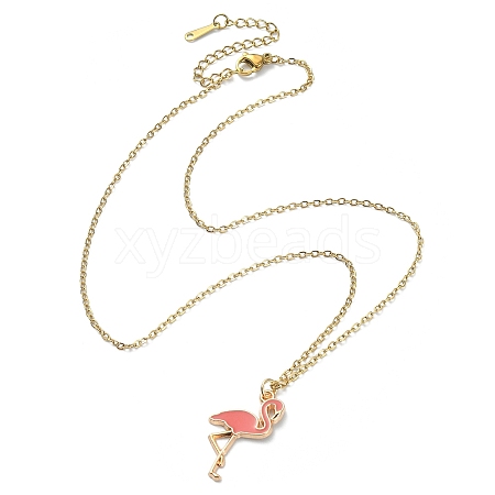 Alloy Enamel Flamingo Pendant Necklace with 304 Stainless Steel Chains NJEW-JN04411-1