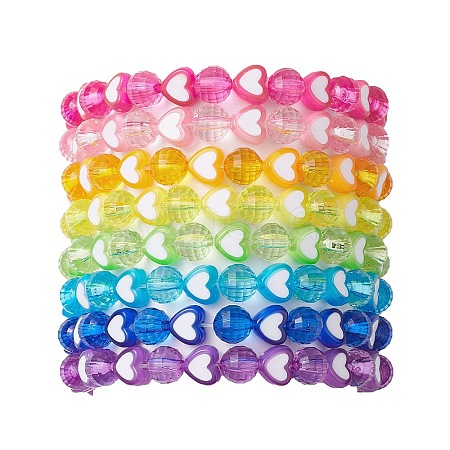 8Pcs 8mm Faceted Round & Heart Acrylic Beaded Stretch Bracelet Sets BJEW-JB10240-01-1