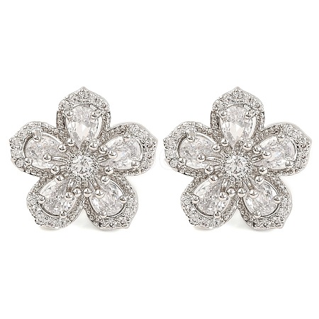 Cubic Zirconia Flower Stud Earrings EJEW-I304-16P-01-1