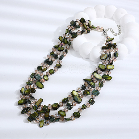 Boho Glass & Dyed Natural Shell Beaded Chips 3 Layer Necklaces for Women NJEW-H047-01A-1