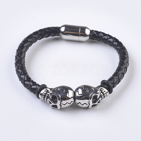 Men's Braided Leather Cord Bracelets BJEW-P194-09-1