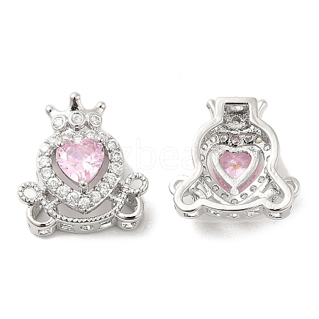 Brass Micro Pave Pink Cubic Zirconia Charms KK-F860-74P-02-1