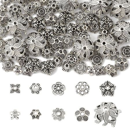 100Pcs 10 Styles Tibetan Style Bead Caps TIBE-YW0001-88-1