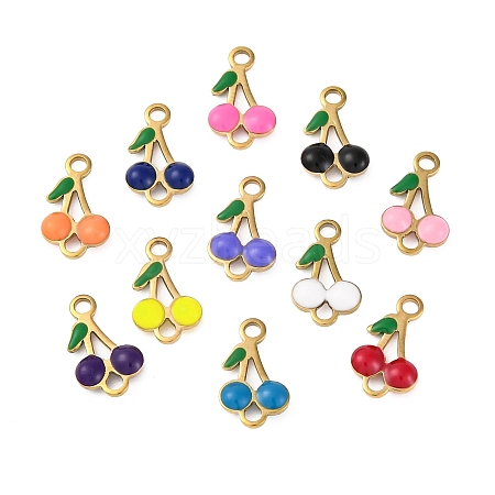 Ion Plating(IP) 304 Stainless Steel Enamel Fruit Connector Charms STAS-P373-01G-1