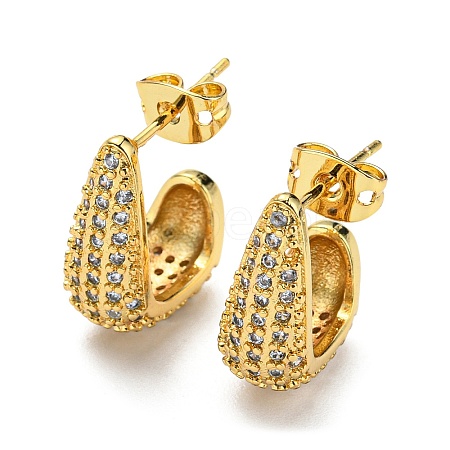 Brass Micro Pave Clear Cubic Zirconia Stud Earrings for Women EJEW-G354-01G-1