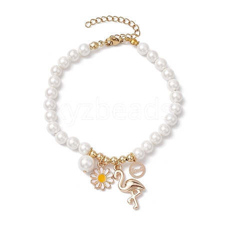 Spring Daisy Flower & Crane Charm Bracelets BJEW-JB10486-1