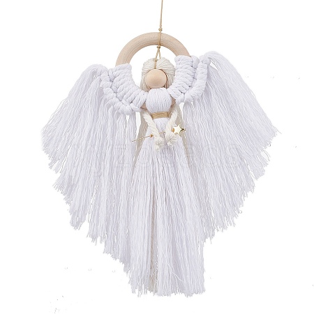 Angel Wood & Cotton Threads Pendant Decoration HJEW-JM02406-01-1