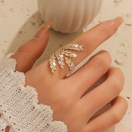 Olive Branch Brass Micro Pave Clear Cubic Zirconia Cuff Rings FS-WG54664-01-1