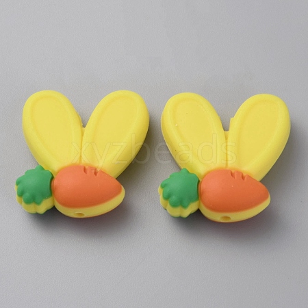 Rabbit Ears with Carrot Food Grade Eco-Friendly Silicone Focal Beads SIL-SZC0003-05H-1