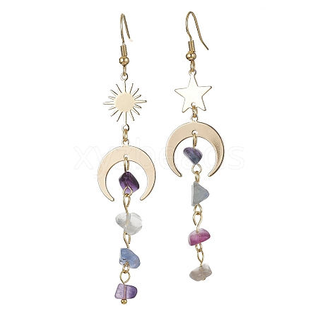 Moon & Star & Sun Brass Asymmetrical Earrings EJEW-JE05454-1