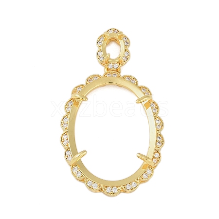 Oval Brass Micro Pave Clear Cubic Zirconia Pendant Cabochon Settings KK-U026-13G-1