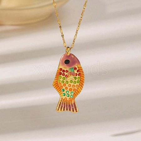 Summer Beach Brass Enamel Pendant Necklaces WG2737B-01-1
