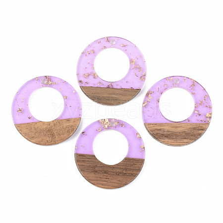 Transparent Resin & Walnut Wood Pendants RESI-S389-036A-B01-1