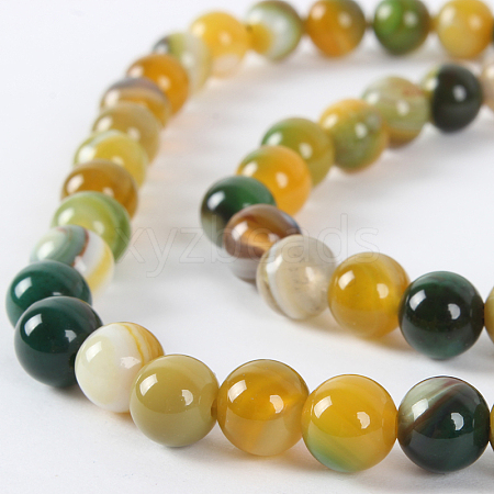 Natural Striped Agate/Banded Agate Round Bead Strands G-E232-01-1