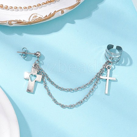 Alloy Cross Stud Earrings EJEW-JE06242-01-1