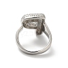 Letter Brass Micro Pave Clear Cubic Zirconia Open Cuff Ring for Women RJEW-N046-03P-P-3