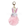 Cute Rabbit PU Leather & Imitate Rex Rabbit Fur Ball Keychain KEYC-C005-02A-1