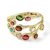 Colorful Oval Cubic Zirconia Cuff Bangles BJEW-M039-01G-2