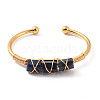 Natural Sodalite Triple Column Beaded Open Cuff Bangle BJEW-E377-01G-09-2