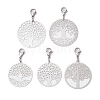 201 Stainless Steel Flat Round with Tree of Life Pendant Decorations HJEW-JM02521-2