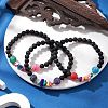 Frosted Round Natural Mixed Gemstone Stretch Bracelets for Women Men BJEW-JB10979-2