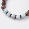 Natural Lava Rock & Wenge Wood Beads & Coconut Stretch Bracelets BJEW-I241-03D-2