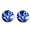 Blue and White Floral Printed Glass Flatback Cabochons X-GGLA-A002-12mm-XX-4