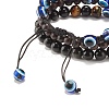3Pcs 3 Style Natural Obsidian & Tiger Eye & Wood Stretch Bracelets Set BJEW-JB07622-9