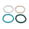 4Pcs Constellation 8mm Round Synthetic Turquoise & Quartz Crystal & Malachite & Magnesite Beaded Stretch Bracelets for Women BJEW-JB10634-4