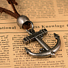 Anchor Adjustable Leather Alloy Pendant Necklaces NJEW-K031-34-2