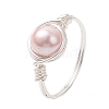 2Pcs Copper Wire Wrapped Shell Pearl Round Bead Finger Rings RJEW-JR00973-3
