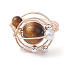 Planet Natural Tiger Eye Finger Rings RJEW-TA00170-3