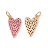 Rack Plating Brass Micro Pave Hot Pink Cubic Zirconia Pendants ZIRC-C040-19G-1