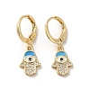 Hamsa Hand with Evil Eye Real 18K Gold Plated Brass Dangle Leverback Earrings EJEW-Q797-04A-02G-1