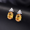 Brass Pave Cubic Zirconia Oval with Flower Stud Dangle Earrings for Women OA6190-5-1