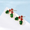 Cubic Zirconia Cherry Stud Earrings with Enamel X-EJEW-P199-14G-1