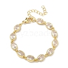 Oval Brass Pave Cubic Zirconia Link Chain Bracelets for Women BJEW-P385-02G-05-1