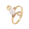 Copper Wire Wrapped Round Natural Rose Quartz Bead Finger Rings for Women RJEW-JR00808-03-1