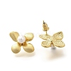 Flower Brass & Plastic Imitation Pearl Stud Earrings EJEW-A121-03G-2