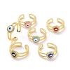 Enamel Evil Eye Open Cuff Ring with Clear Cubic Zirconia RJEW-A007-04LG-1