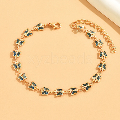Bohemian Style Brass Enamel Butterfly Link Anklets WG8DE61-04-1