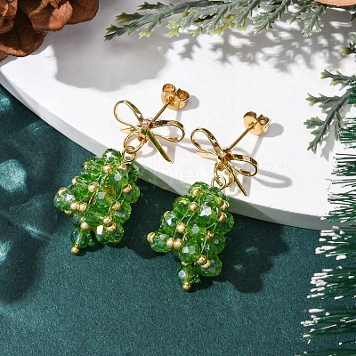 Christmas Bell Brass Dangle Stud Earrings EJEW-MZ00495-02-1