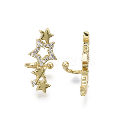 Brass Micro Pave Clear Cubic Zirconia Cuff Earrings X-EJEW-R114-020G-NF-1